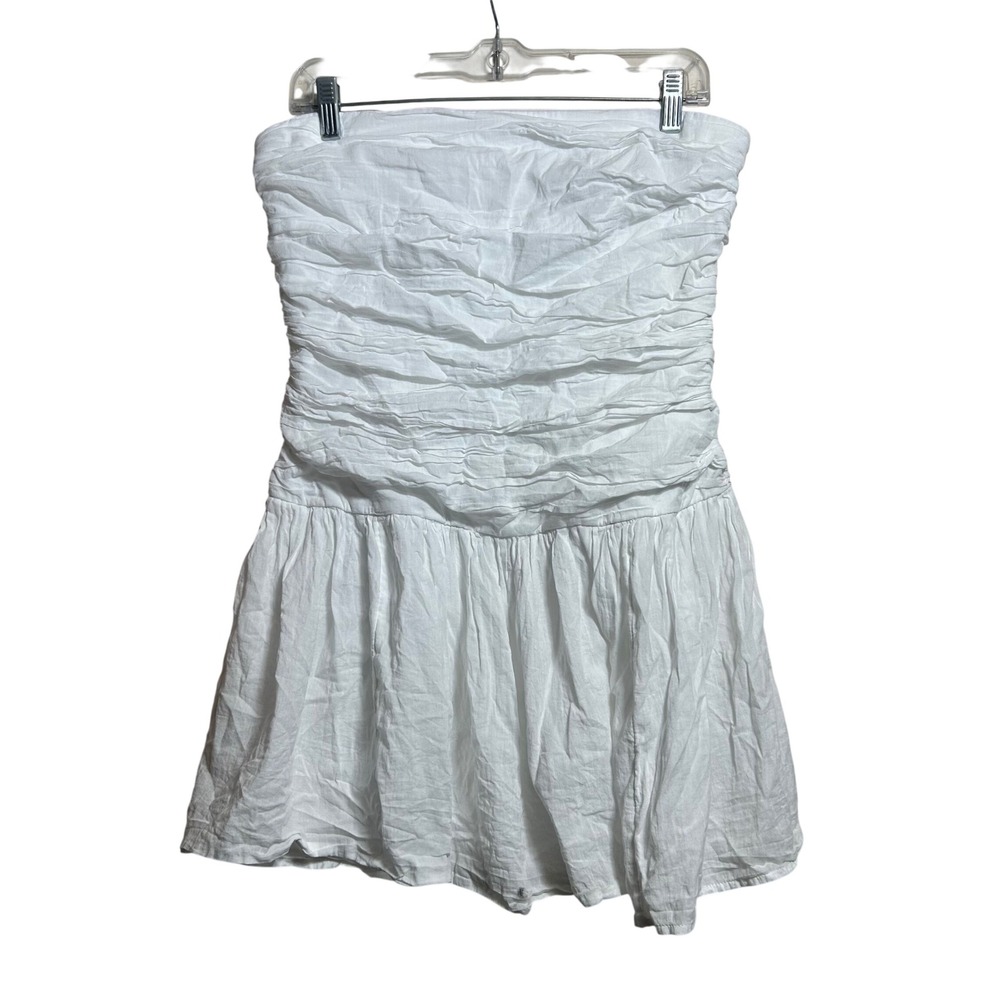 Abercrombie &‎ Fitch White Ruched Strapless Mini Dress Smocked Back Size M